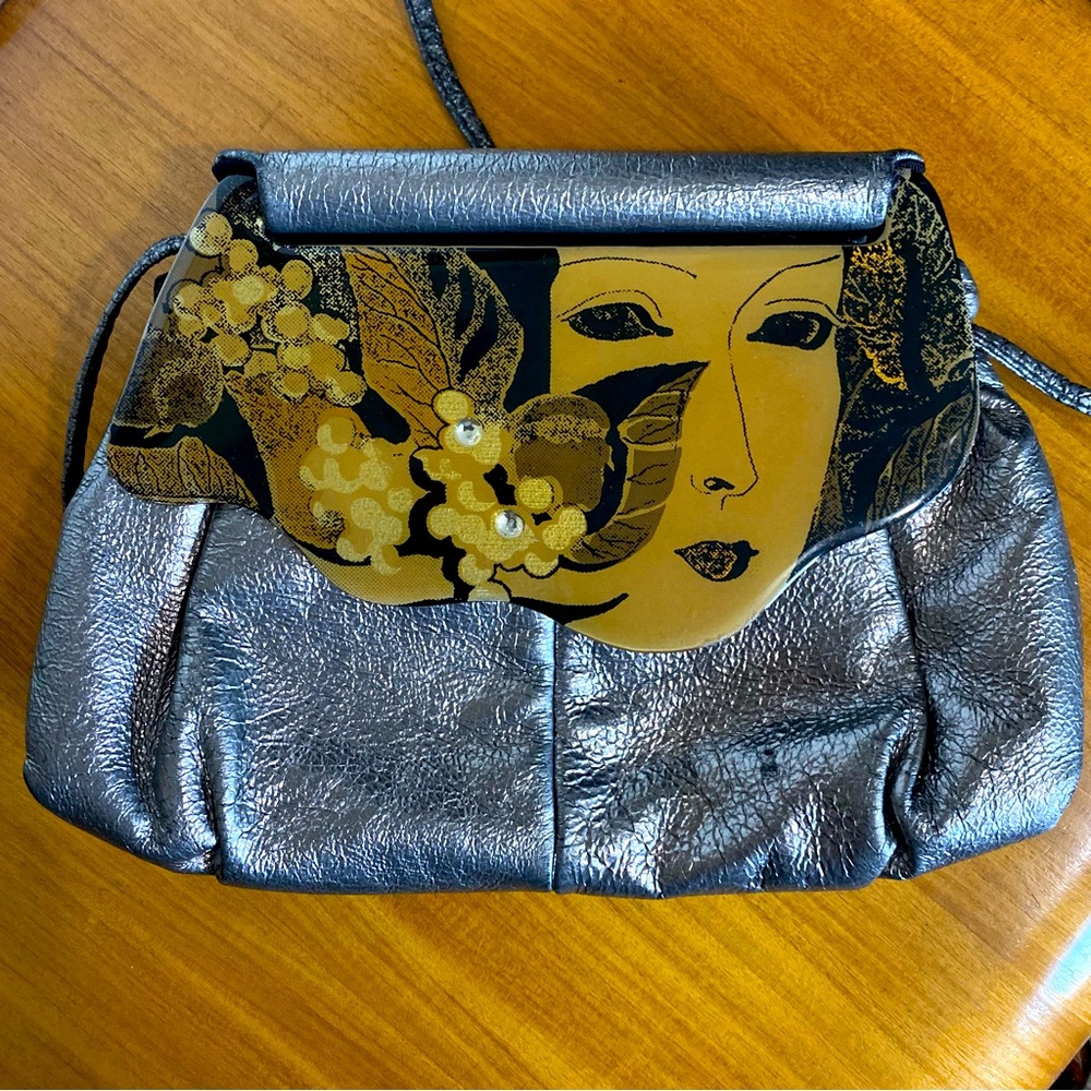 Vintage Moon Bag 1987 Patricia Smith Metallic Hand Painted Changeable Purse 80s